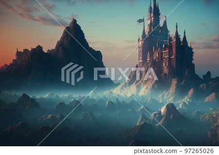 castle fantasy mountain forest sky majestic adventure 97265026