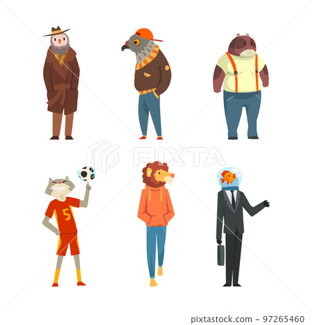 Animal Character Wearing Human Clothing Standing and Walking Vector Set Animal Character Wearing Human Clothing Standing and Walking Vector Set 97265460