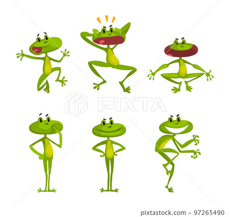Funny Green Frog with Protruding Eyes Expressing Different Emotion Vector Set 97265490
