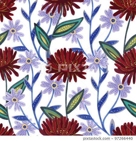 Vector seamless pattern with abstract hand drawn romantic floral elements for design and textile.  97266440