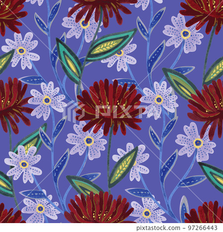Vector seamless pattern with abstract hand drawn romantic floral elements for design and textile.  97266443