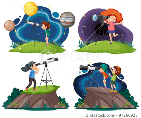Kids using telescopes collection 97266925