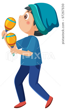 Happy boy playing maracas Happy boy playing maracas 97267830