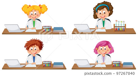 Set of different scientist kids cartoon character Set of different scientist kids cartoon character 97267840