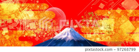 Heian painting-style gold foil clouds and beautiful Mt. 97268799