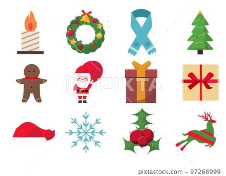 Christmas illustration set. Santa Claus, wreath, Christmas gifts, candles, sweets, cookies 97268999