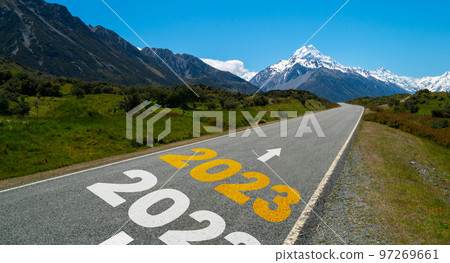 2023 New Year road trip travel and future vision concept . 2023 New Year road trip travel and future vision concept . 97269661