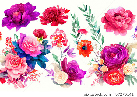Flower bouquet set watercolor pieces of artwork design Flower bouquet set watercolor pieces of artwork design 97270141