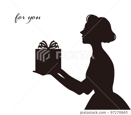 一個女人送禮物盒矢量情人節的剪影插圖素材 97270665