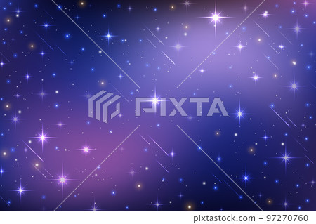 Night starry sky. Abstract cosmic background. Dark blue space with shiny sparkles nd comets. Galaxy vector illustration 97270760