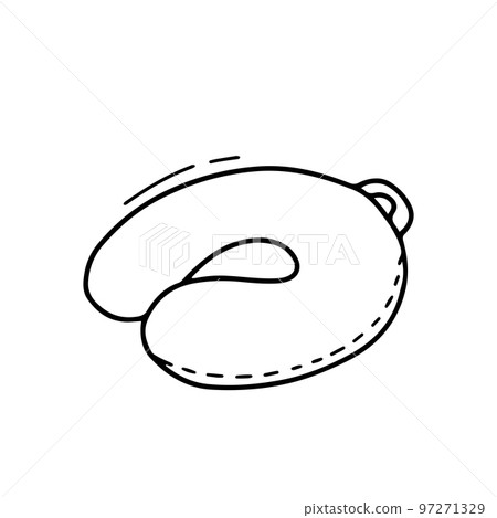 Neck pillow on airplane travel. Vector outline doodle illustration isolated on white 97271329