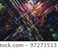 Night modern urban city cars traffic overhead view 97271513