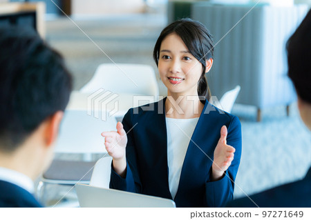 Business woman having business talks in the office "LINK FOREST" shooting cooperation Business woman having business talks in the office "LINK FOREST" shooting cooperation 97271649