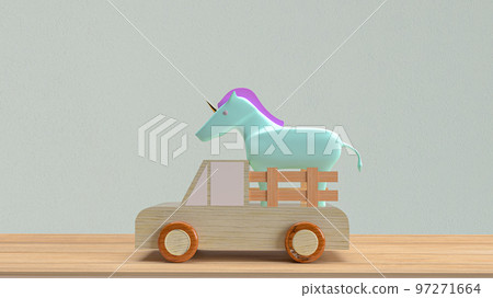 The unicorn on wood van truck for business concept 3d rendering 97271664