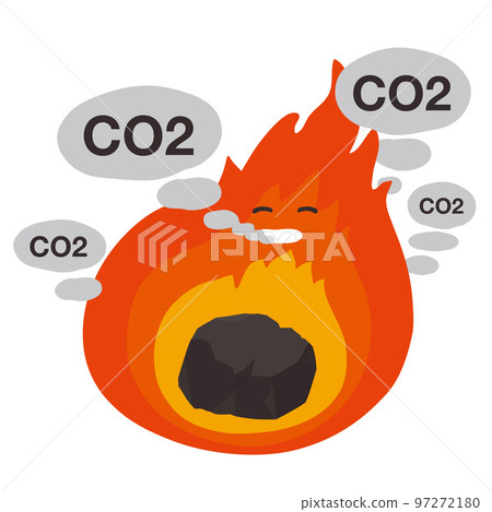 Illustration of burning coal and emitting CO2 97272180