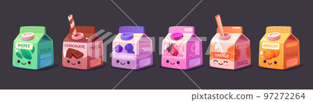 Set of cute kawaii milk juice carton characters 97272264