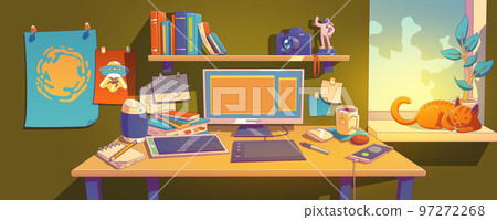 Digital artist home workplace with graphic tablet 97272268