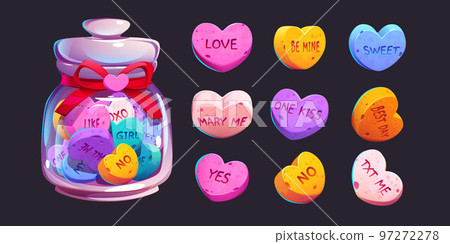 Glass jar with colorful hearts set 97272278