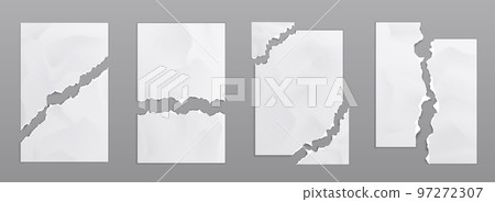 Realistic set of torn paper sheets on grey Realistic set of torn paper sheets on grey 97272307