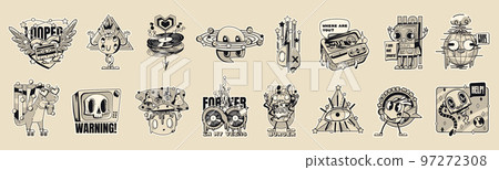 Y2k stickers monochrome retro psychedelic patches Y2k stickers monochrome retro psychedelic patches 97272308