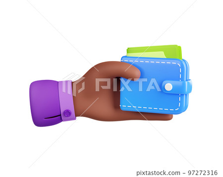 3d render black hand holding wallet with bills 3d render black hand holding wallet with bills 97272316