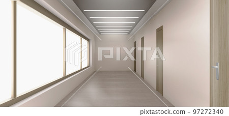 Hospital corridor interior with closed doors Hospital corridor interior with closed doors 97272340