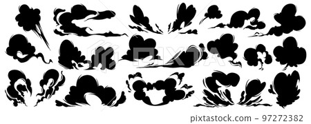 Black comic smoke clouds silhouettes Black comic smoke clouds silhouettes 97272382