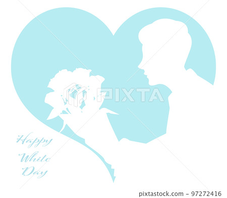 Silhouette illustration material of a man giving a bouquet of roses Vector White Day 97272416