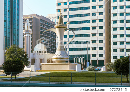 Streets and Skyscrapers. Tall Modern Glass Buildings in Abu Dhabi. United Arab Emirates. 97272545