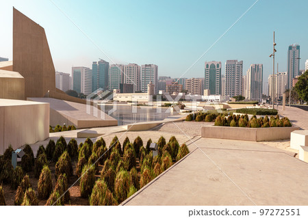 Streets and Skyscrapers. Tall Modern Glass Buildings in Abu Dhabi. United Arab Emirates. 97272551