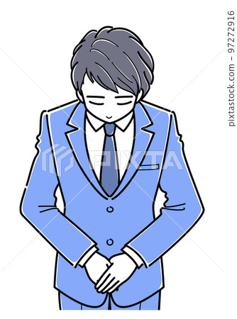 A young man in a suit who folds his hands and bows (upper body, simple) 97272916