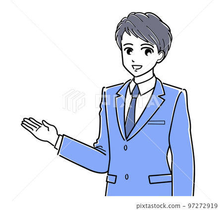 A young man in a suit to guide (diagonal upper body, simple) 97272919