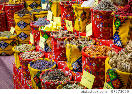 Nuts and Spices in the Old Souq of Nizwa, Oman. Traditional Bazaar with Ingredients of Omani Cuisine. Nuts and Spices in the Old Souq of Nizwa, Oman. Traditional Bazaar with Ingredients of Omani Cuisine. 97273039