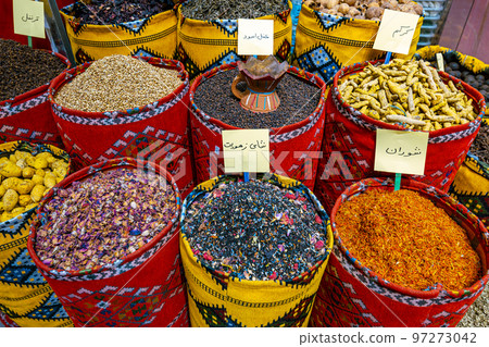 Nuts and Spices in the Old Souq of Nizwa, Oman. Traditional Bazaar with Ingredients of Omani Cuisine. 97273042