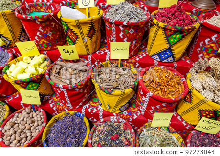 Nuts and Spices in the Old Souq of Nizwa, Oman. Traditional Bazaar with Ingredients of Omani Cuisine. Nuts and Spices in the Old Souq of Nizwa, Oman. Traditional Bazaar with Ingredients of Omani Cuisine. 97273043