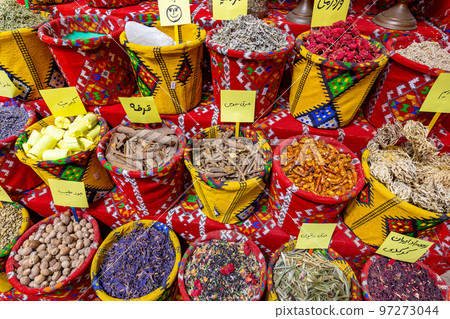 Nuts and Spices in the Old Souq of Nizwa, Oman. Traditional Bazaar with Ingredients of Omani Cuisine. Nuts and Spices in the Old Souq of Nizwa, Oman. Traditional Bazaar with Ingredients of Omani Cuisine. 97273044
