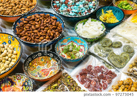 Nuts and Spices in the Old Souq of Nizwa, Oman. Traditional Bazaar with Ingredients of Omani Cuisine. 97273045