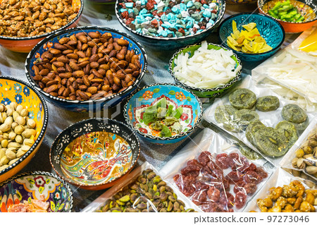Nuts and Spices in the Old Souq of Nizwa, Oman. Traditional Bazaar with Ingredients of Omani Cuisine. 97273046