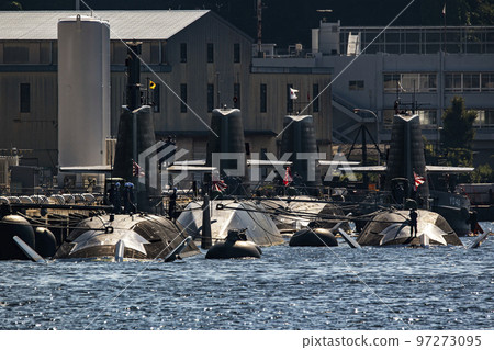 A submarine anchored at the Maritime Self-Defense Force Yokosuka base A submarine anchored at the Maritime Self-Defense Force Yokosuka base 97273095