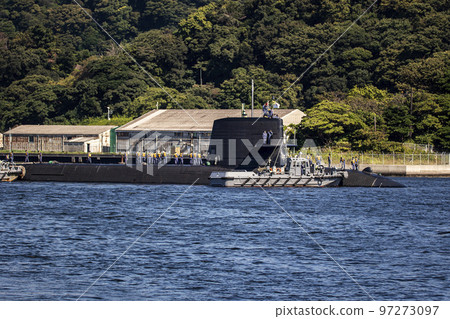 A submarine anchored at the Maritime Self-Defense Force Yokosuka base A submarine anchored at the Maritime Self-Defense Force Yokosuka base 97273097