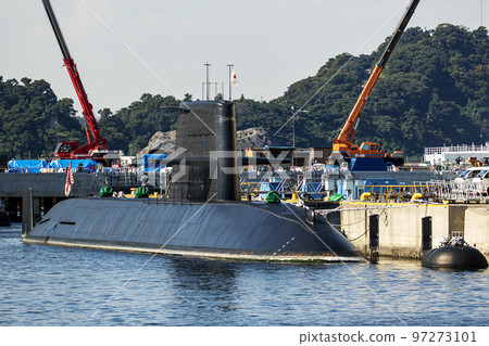 A submarine anchored at the Maritime Self-Defense Force Yokosuka base A submarine anchored at the Maritime Self-Defense Force Yokosuka base 97273101