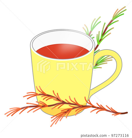 Rooibos tea and plant rooibos in a yellow mug 97273116