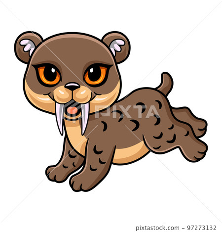 Cute little smilodon cartoon jumping Cute little smilodon cartoon jumping 97273132