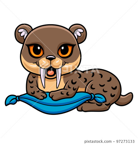 Cute little smilodon cartoon on the pillow Cute little smilodon cartoon on the pillow 97273133