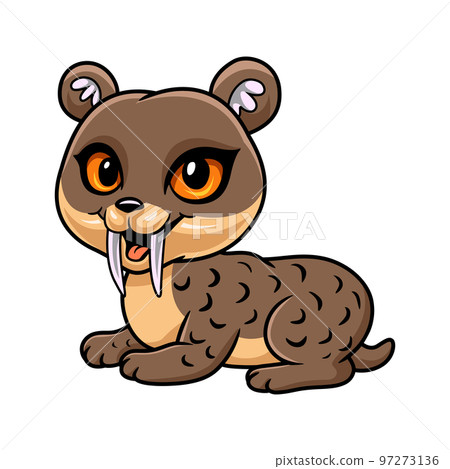 Cute little smilodon cartoon sitting 97273136