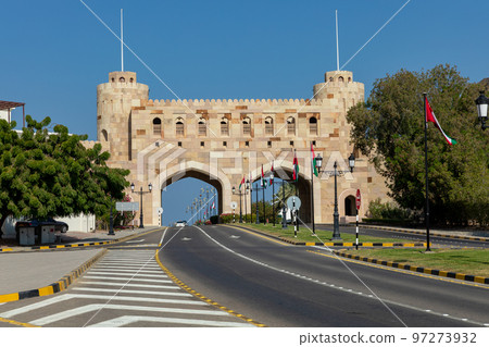 Muscat Gate Museum. Traditional Omani architecture. Old Town of Muscat near Mutrah Corniche, Oman. Arabian Peninsula.  97273932