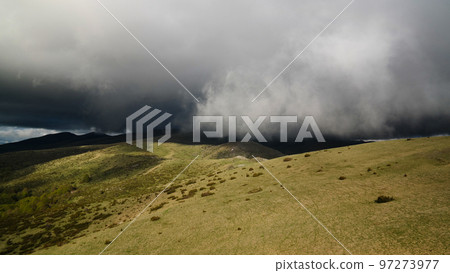 Cloudy Landscape of Mavrovo national park with mountain, FYR Macedonia Cloudy Landscape of Mavrovo national park with mountain, FYR Macedonia 97273977