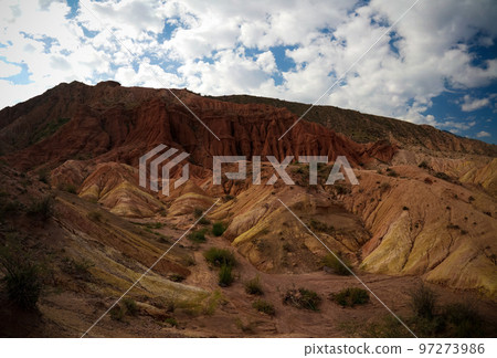 Panorama of Skazka aka Fairytale canyon, Issyk-Kul, Kyrgyzstan 97273986