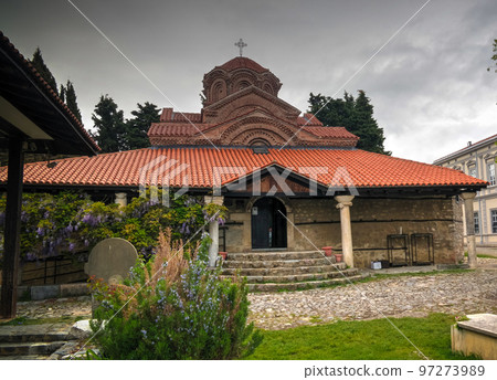 Exterior view to Holy Virgin mary Mary Perybleptos Church , Ohrid, North Macedonia Exterior view to Holy Virgin mary Mary Perybleptos Church , Ohrid, North Macedonia 97273989
