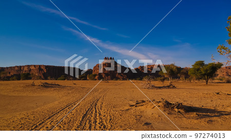 Abstract Rock formation at plateau Ennedi in Terkei valley in Chad Abstract Rock formation at plateau Ennedi in Terkei valley in Chad 97274013